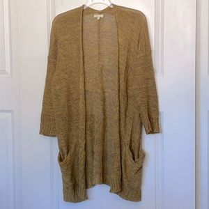 Comme Toi Mustard Linen Blend Open Knit Cardigan M/L Boho Hippie